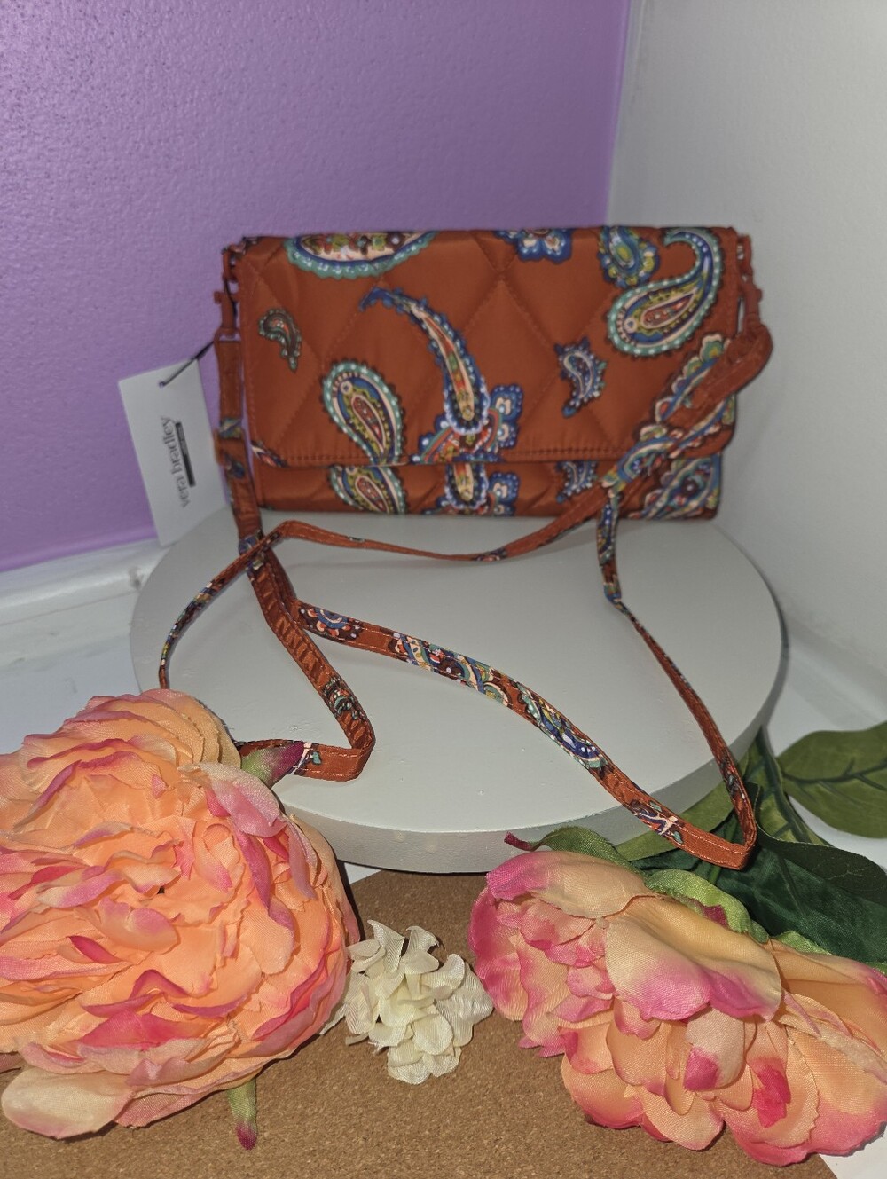 NWT Vera Bradley Ultralight Wallet Crossbody Purse Manor Paisley Rust Orange